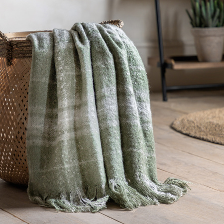 Check Faux Mohair Throw Olive 1300x1800mm