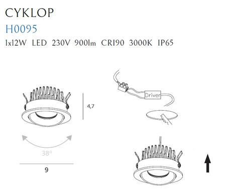 Maxlight H0095 4000K Oprawa Wpustowa Cyklop Czarna IP65