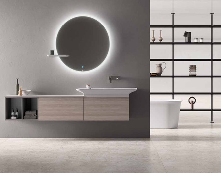 VALET Ceramiczna półka 39,5x20,5 cm do lustra okrągłego JOY lewa biały połysk