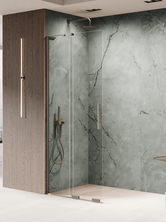 Kabina prysznicowa SMART GUNMETAL BRUSHED 1D walk-in U 80x200 szkło czyste 8mm Active Shield 2.0-WSPORNIK KĄTOWY