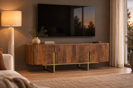 Szafka RTV Bizzotto VILAS 140 cm — 4 drzwi, drewno mango
