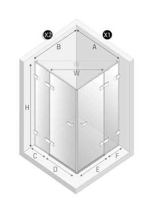 Kabina prysznicowa OXIA GUNMETAL BRUSHED 2D kwadratowa 80x80x200 szkło czyste 8mm Active Shield 2.0