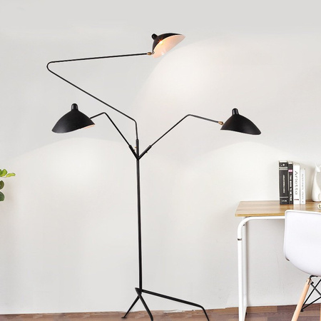 CRANE-3F - lampa podłogowa metalowa 3-ramienna, czarna, 210 cm