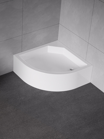 Brodzik prysznicowy ARTUS 90x90x29 półokrągły R55, fi 52, podstawa stelaż, gł 19cm
