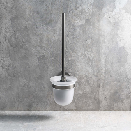 X-ROUND GUN METAL wisząca szczotka do WC, szkło mleczne, gun metal