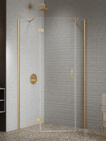 Kabina NESTA GOLD BRUSHED 1D pięciokątna lewa Drzwi P 100x80x200 czyste 6mm Active Shield 2.0
