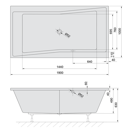QUEST wanna prostokątna 190x100x49cm, szary