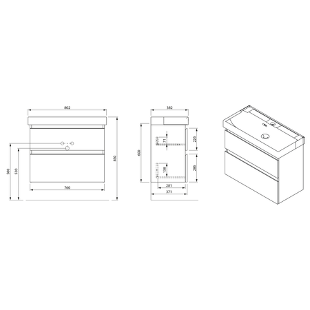 ALTAIR szafka umywalkowa 76x60x37cm, dąb emporio