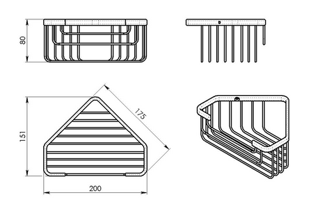 SMART półka narożna do kabiny prysznicowej, 200x80x151mm, czarny mat