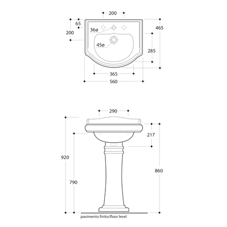 RETRO umywalka ceramiczna 55x45cm, z 3 otworami na baterię, biały