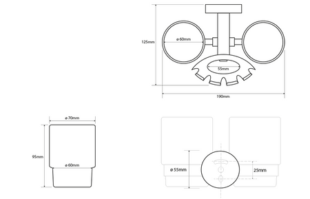 X-ROUND wiszący podwójny uchwyt na kubki, szkło mleczne, chrom