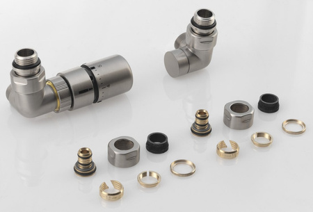 CORNER zestaw przyłączeniowy z termostatem, lewy, stal nierdzewna mat