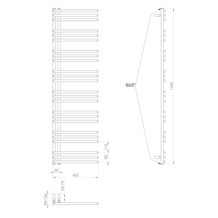 POSEIDON grzejnik łazienkowy 450x1540mm, czarny mat