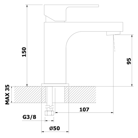 SIEGER bateria umywalkowa, wysokość 150mm, chrom