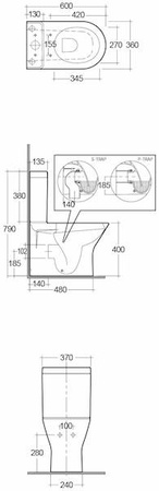 Zestaw RESORT kompakt: Miska WC Rimless do kompaktu  60cm & zbiornik do kompaktu & deska WC W/O