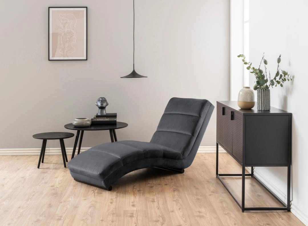 Szezlong Slinky – dark grey welur, pikowania poziome ACTONA 