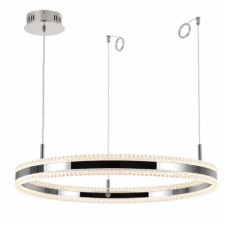 Lampa wisząca ARKADIA LED 80 cm - tytanowa z kryształowym pierścieniem