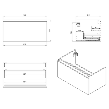 LOREA szafka umywalkowa 90x44x51,2cm, 1x szuflada, dąb alabama/biały mat