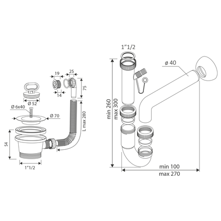 Syfon do zlewu PI4550, PI6050 a PI8050