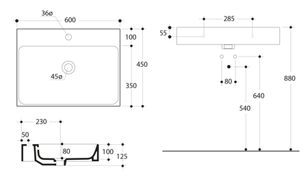 CENTO umywalka ceramiczna 60x45cm, biały
