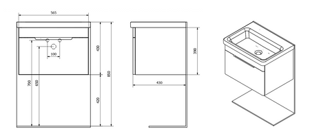 ELLA szafka umywalkowa 56,5x39x43cm, szuflada, biała