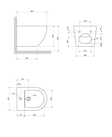 OTTAWA bidet wiszący, 49 x 37 cm, biały mat