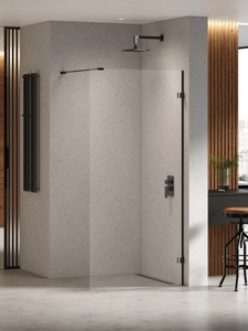 NZ4 Kabina prysznicowa EVENTA BLACK CHROME WALK-IN U 60x200 szkło czyste 8mm Active Shield 2.0
