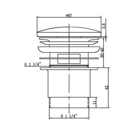 Odpływ umywalkowy 5/4“, klik-klak, duży korek, 30-45mm, czarny mat