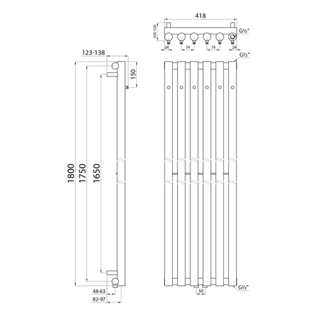 PILON grzejnik łazienkowy 270x1800mm, 6 wieszaki, chrom