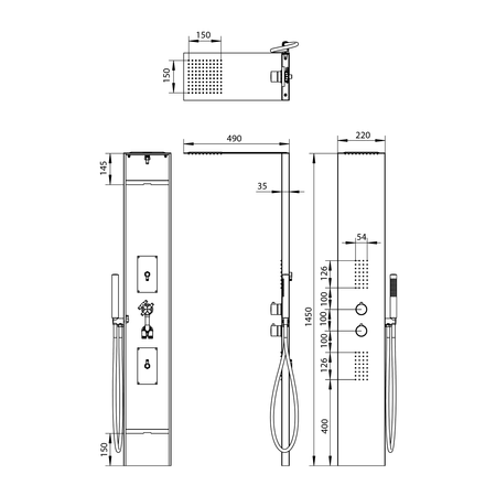 GRACE panel prysznicowy 220x1450mm, stal nierdzewna mat