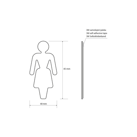 Tabliczka toaleta damska 80x35x2mm, stal nierdzewna mat