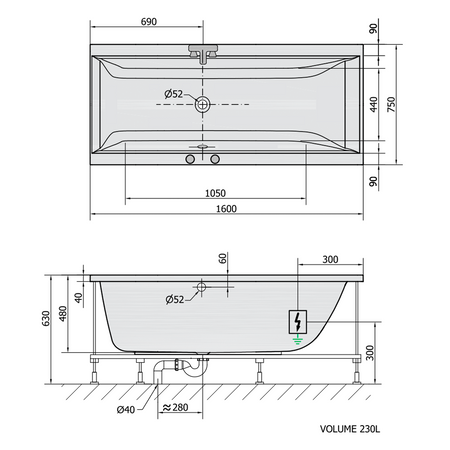 CLEO wanna z hydromasażem, 160x75x48cm, Attraction Hydro-Air, chrom