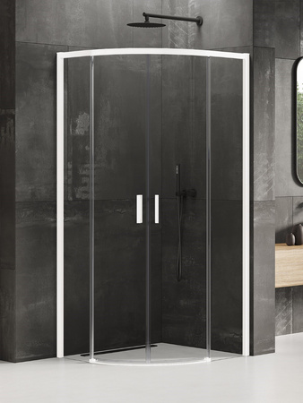 Kabina prysznicowa PRIME WHITE 2D półokrągła R55 80x80x200 szkło czyste 6mm Active Shield 2.0