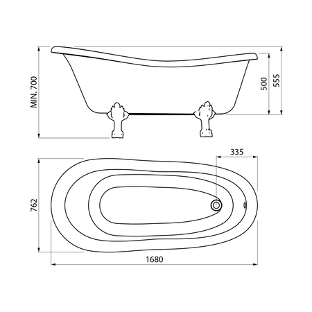 RETRO wanna wolnostojąca 168x76,2x70cm, biała