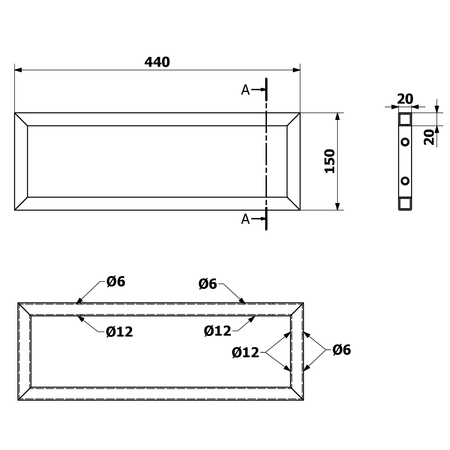 Wspornik 440x150x20mm, stal malowana, czarny mat