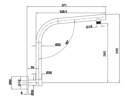 Ramię prysznicowe okrągły wysoke, 370mm, chrom