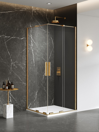 Kabina prysznicowa SMART GOLD BRUSHED 2D prostokątna U 80x90x200 szkło czyste 8mm Active Shield 2.0