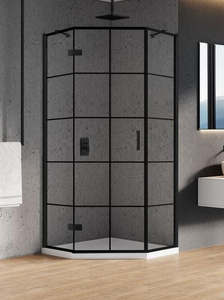 KABINA NEW AZURA BLACK PIĘCIOKĄTNA L 90x90x195 KRATKA - CZYSTE 6mm ACTIVE SHIELD