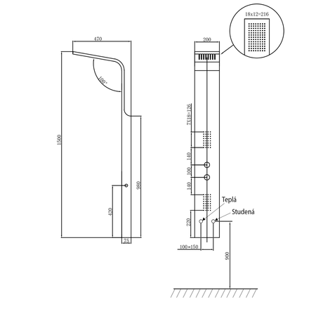 JACOB panel prysznicowy 200x1500mm, czarny mat