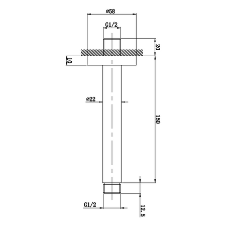 Ramię prysznicowe, kwadratowy, 150mm, chrom