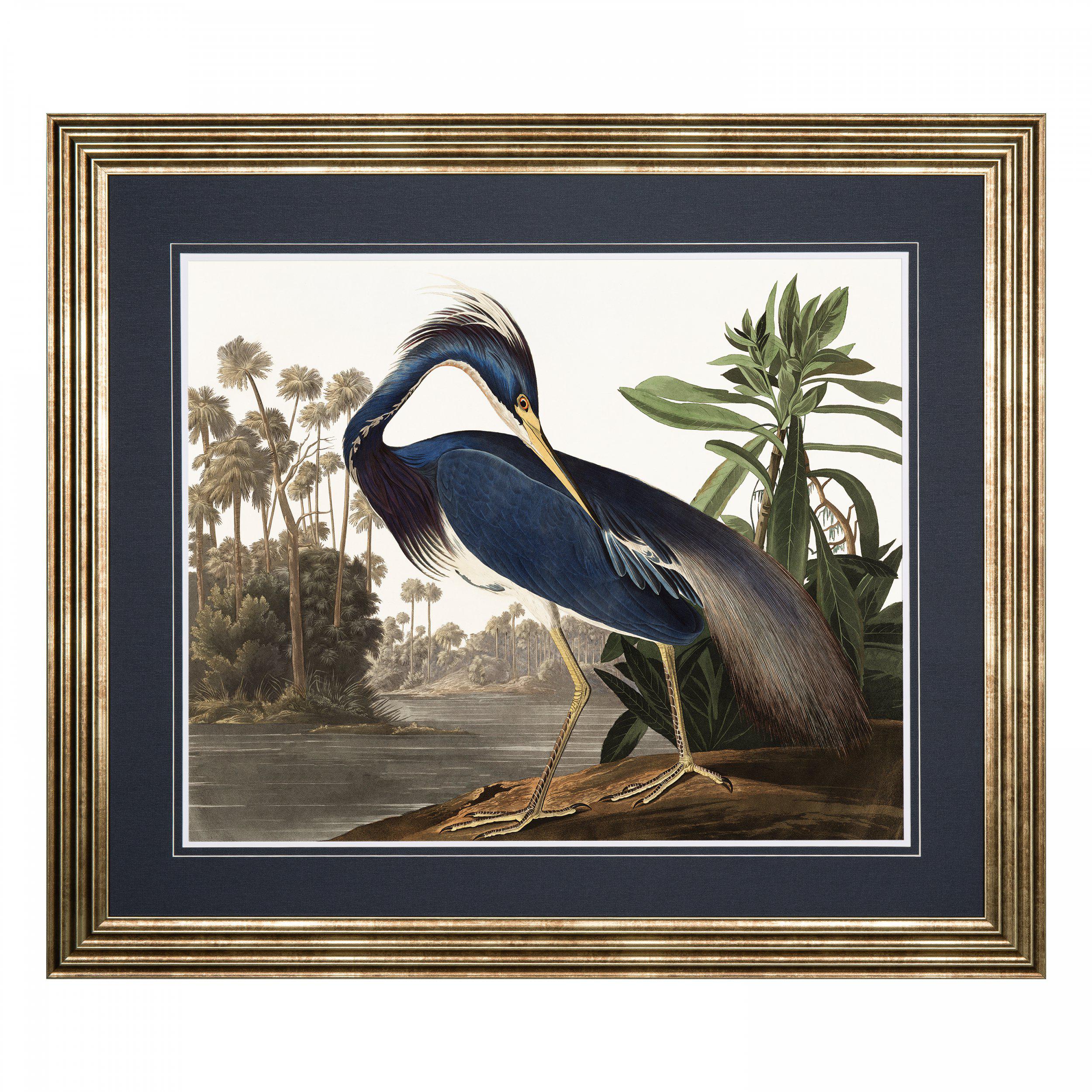 Obraz w ramie „Louisiana Heron” – niebieski / zielony, 88 × 1 × 76 cm
