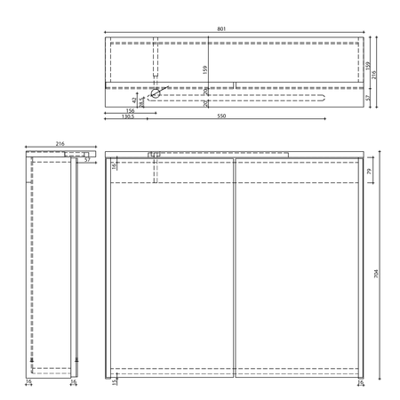 KAWA STRIP szafka z lustrem, oświetlenie LED 80x70x22cm, dąb emporio