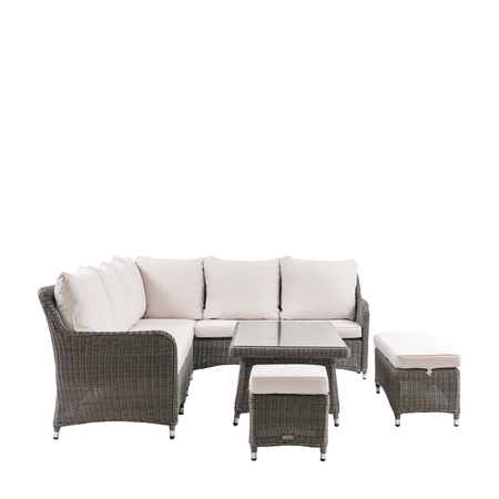 Zestaw ogrodowy ASCOT narożny – sofa + stół regulowany + ławka + puf, 9 osób