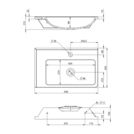 ARANA umywalka kompozytowa 56x35cm, biała, lewa