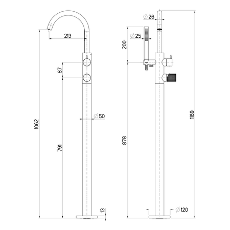 ULTRATAP bateria wannowa wolnostojąca, chrom
