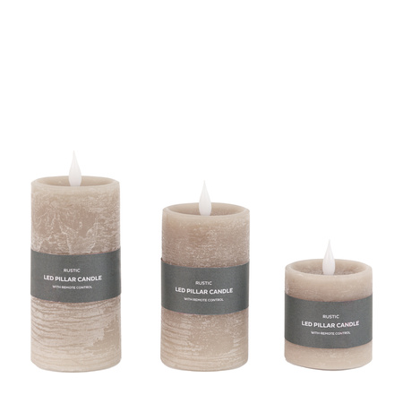LED 1 Wick Candle Greige 3pk 70x70x150mm