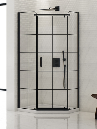 KABINA NEW KOMFORT BLACK PIĘCIOKĄTNA U 80x80x195 CZYSTE 8mm ACTIVE SHIELD