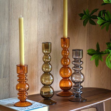 Villena Glass Taper Candlestick Amber 300mm