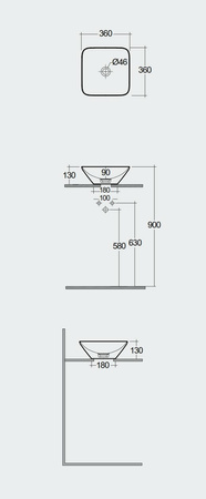 VARIANT Umywalka nablat. kwadratowa 36x36 cm czarny mat