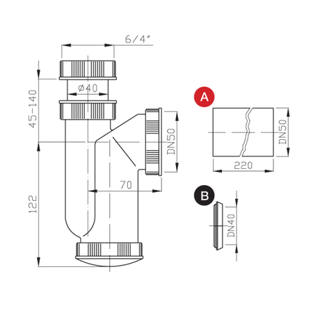 Syfon zlewozmywakowy 6/4", DN50, biały